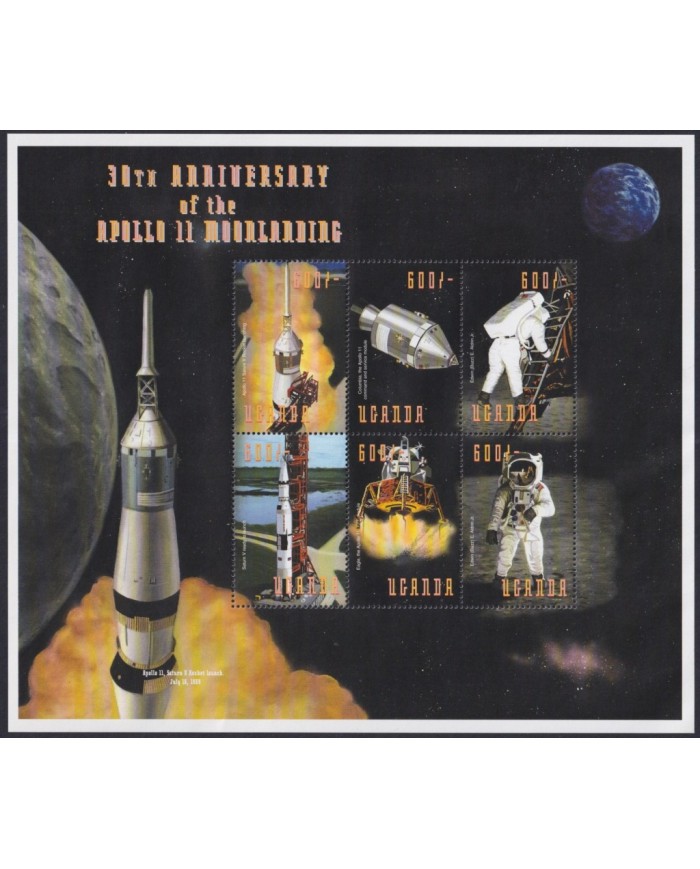 F-EX58100 UGANDA MNH 2001 SPACE COSMOS 30th ANNIV APOLLO 11 MOONLANDING ROCKET.