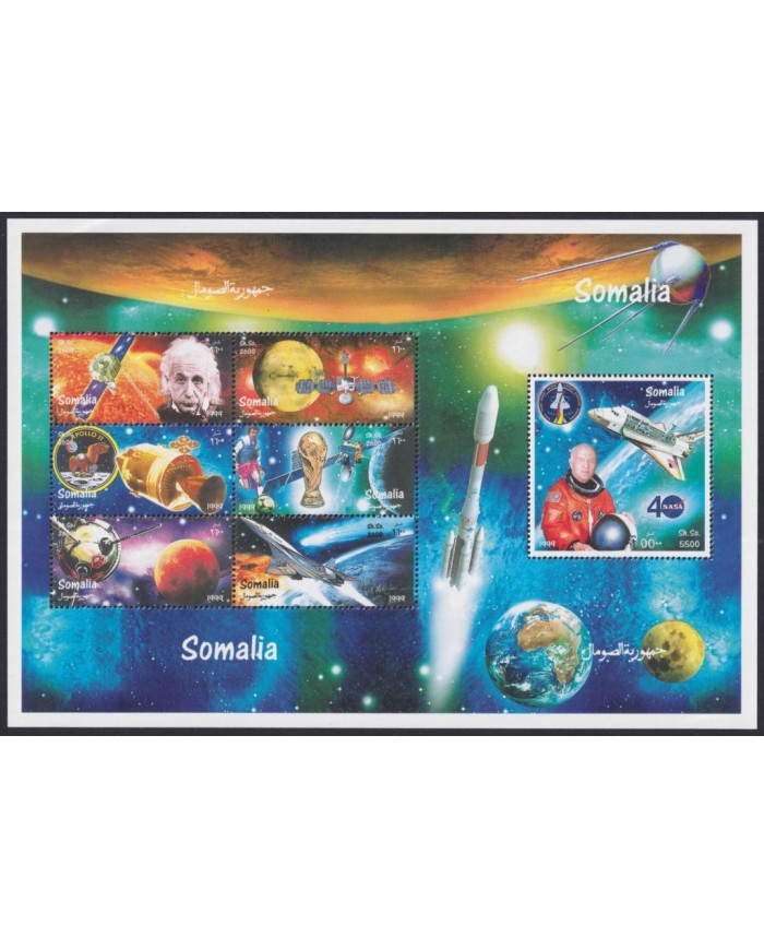 F-EX62213 SOMALIA MNH 1999 SPACE COSMOS JONHN GLENN EINSTEIN SATELLITE ROCKET.