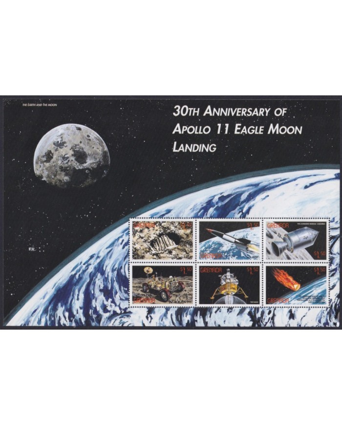 F-EX62214 GRENADA MNH 1999 SPACE COSMOS 30th ANNIV APOLLO 11 MOONLANDING ROCKET.