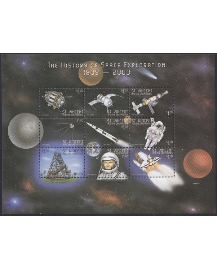 F-EX62216 ST VINCENT & GRENADINES MNH 1999 JONH GLENN SPACE EXPLORATION ROCKET SATELLITE.