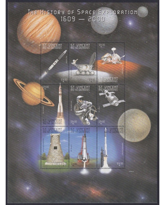 F-EX62218 ST VINCENT & GRENADINES MNH 1999 SPACE EXPLORATION ROCKET SATELLITE.