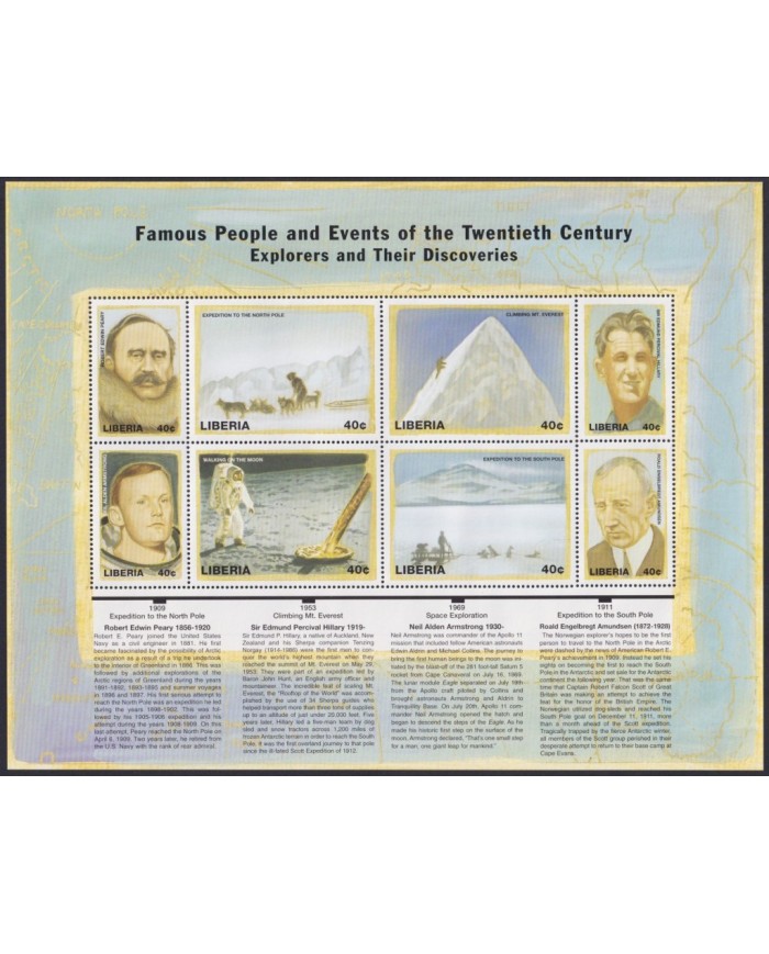 F-EX62221 LIBERIA MNH 1998 XX EVENTS EXPLORER SPACE ARMSTRONG AMUNDSEN PERCIVAL HILLARY