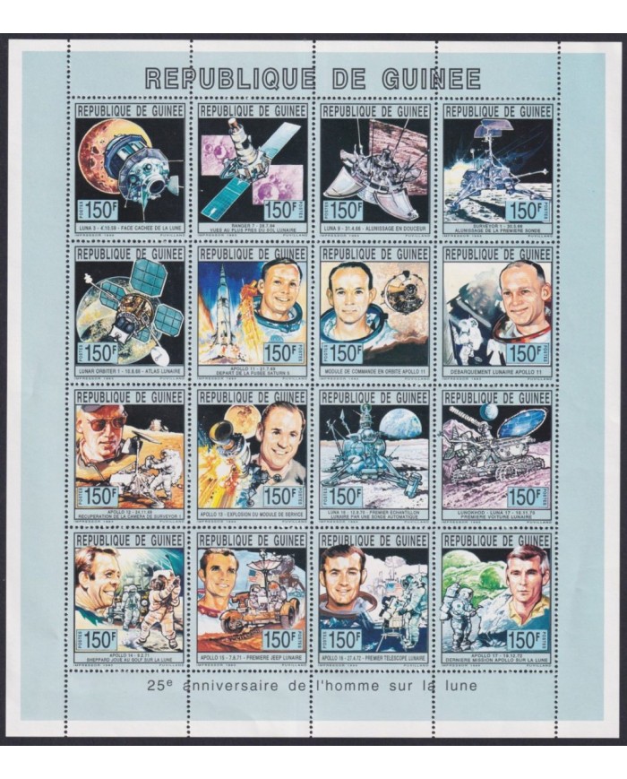 F-EX62223 GUINEA MNH 1993 25TH ANNIV MAN ON THE MOON LANDING ARMSTRONG SATELLITE .