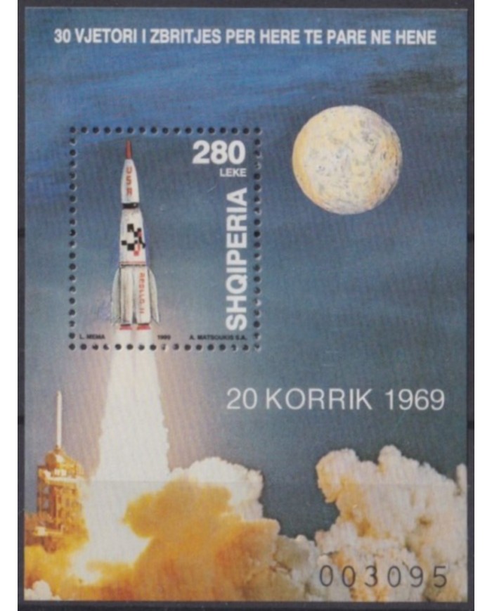 F-EX62303 ALBANIA MNH 1999 SPACE COSMOS 25th APOLLO XI MANNED MOONLANDING ROCKET.