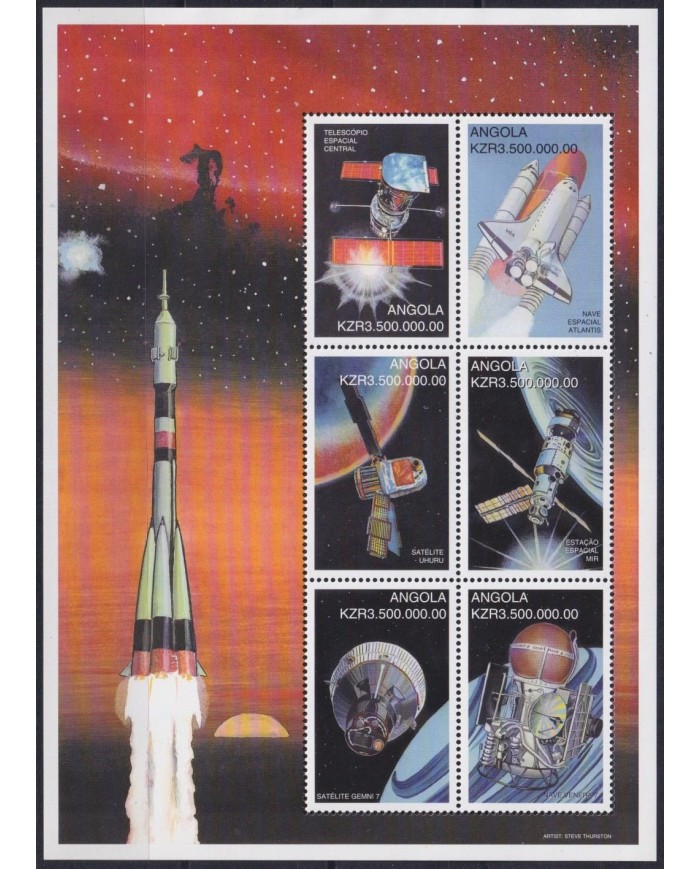 F-EX62134 ANGOLA MNH 1999 SPACE EXPLORATION ROCKET SATELLITE TELESCOPE ATLANTIS.