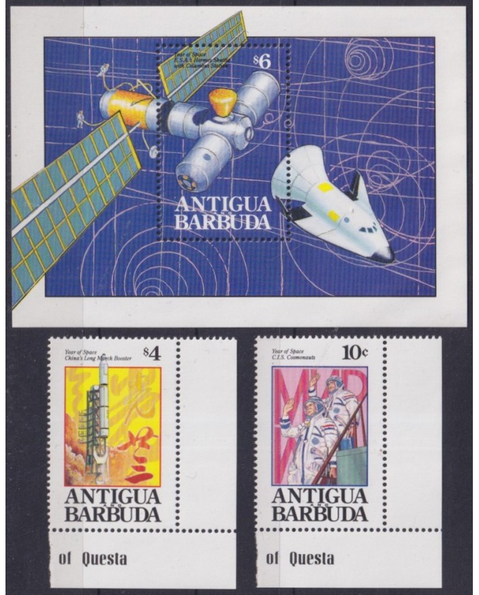 F-EX62313 ANTIGUA & BARBUDA MNH 1992 SPACE EXPLORATION COSMOS ROCKET SATELLITE.