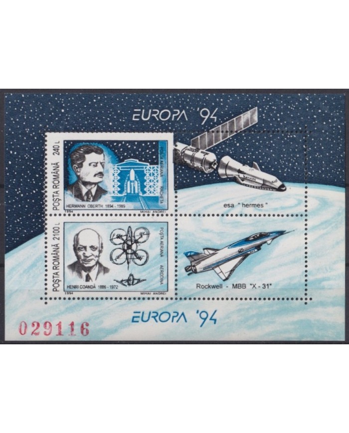 F-EX62338 RUMANIA MNH 1994 EUROPA CEPT HERMES SPACE ROCKET COSMOS ROCKWELL.