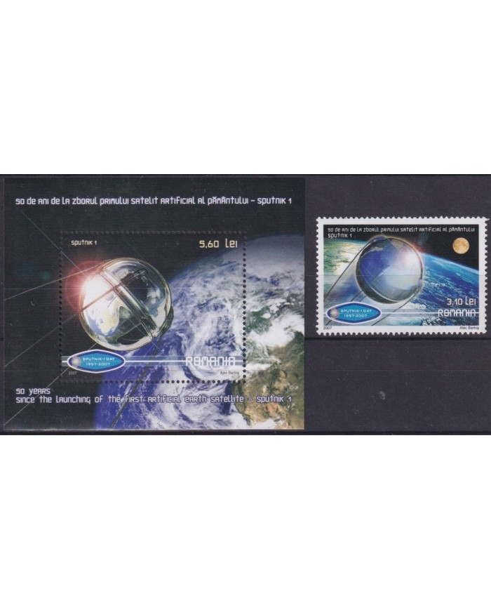 F-EX62334 RUMANIA MNH 2007 50th ANNIV FIRST SATELLITE PLANET SPACE ROCKET COSMOS.