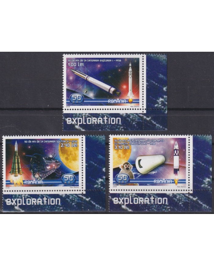 F-EX62335 RUMANIA MNH 2008 50th ANNIV FIRST SATELLITE PLANET SPACE ROCKET COSMOS.