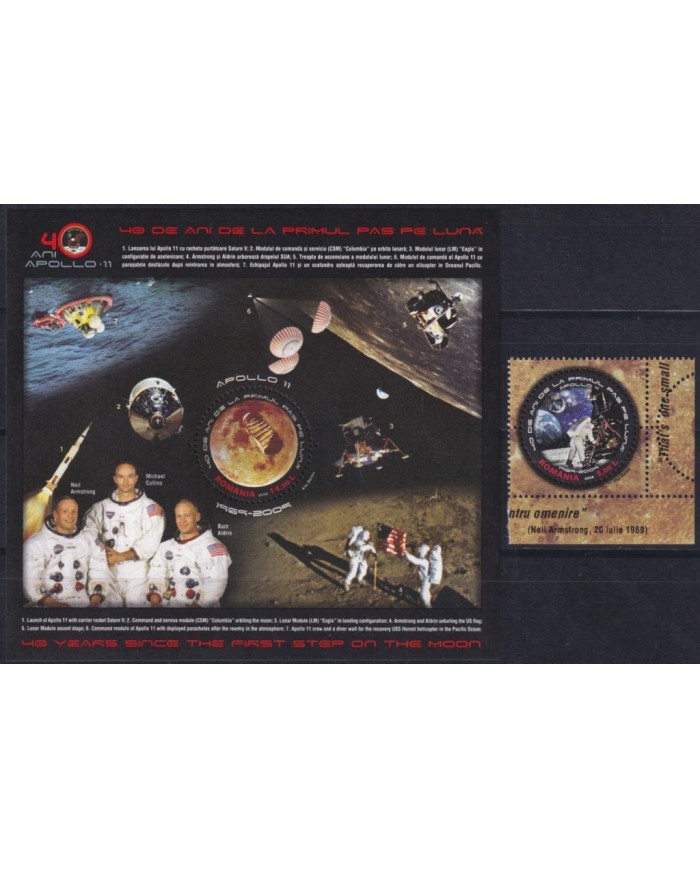F-EX62675 RUMANIA MNH 2009 SPACE COSMOS 30th ANNIV APOLLO 11 MOONLANDING ROCKET.