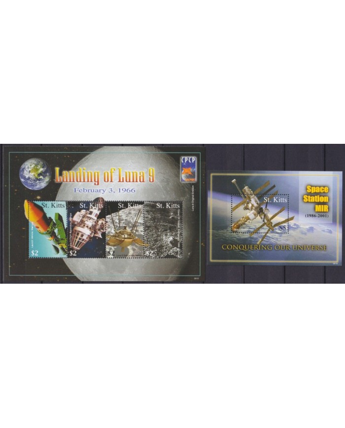 F-EX62678 ST KITTS MNH 2007 SPACE COSMOS LUNA 9 MIR STATION SATELLITE ROCKET.