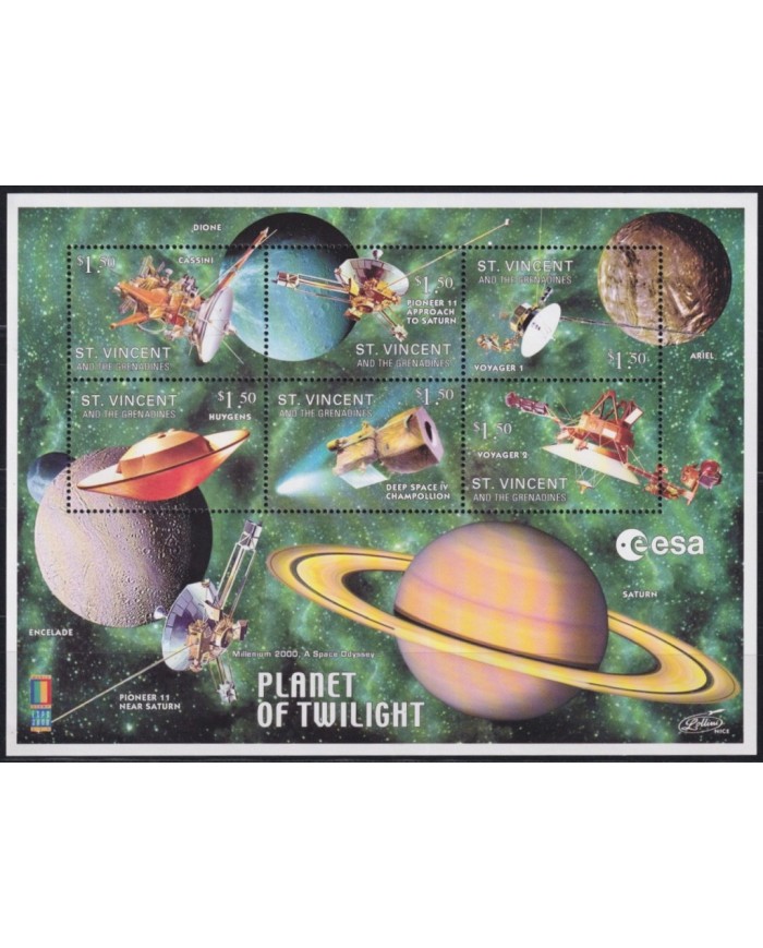 F-EX62685 ST VINCENT & GRENADINES MNH 2000 PLANET OF TWINLIGHT SPACE COSMOS SATELLITE ROCKET.