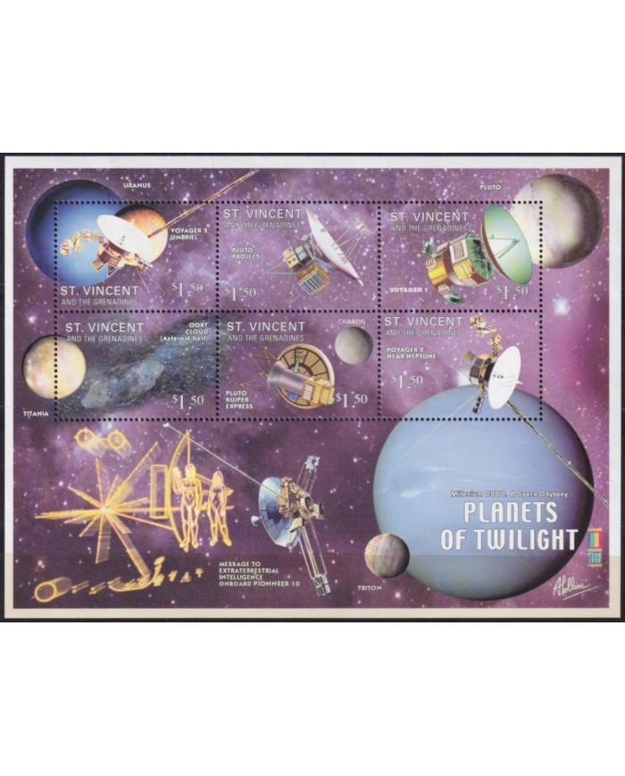 F-EX62681 ST VINCENT & GRENADINES MNH 2000 PLANET OF TWINLIGHT SPACE COSMOS SATELLITE ROCKET.