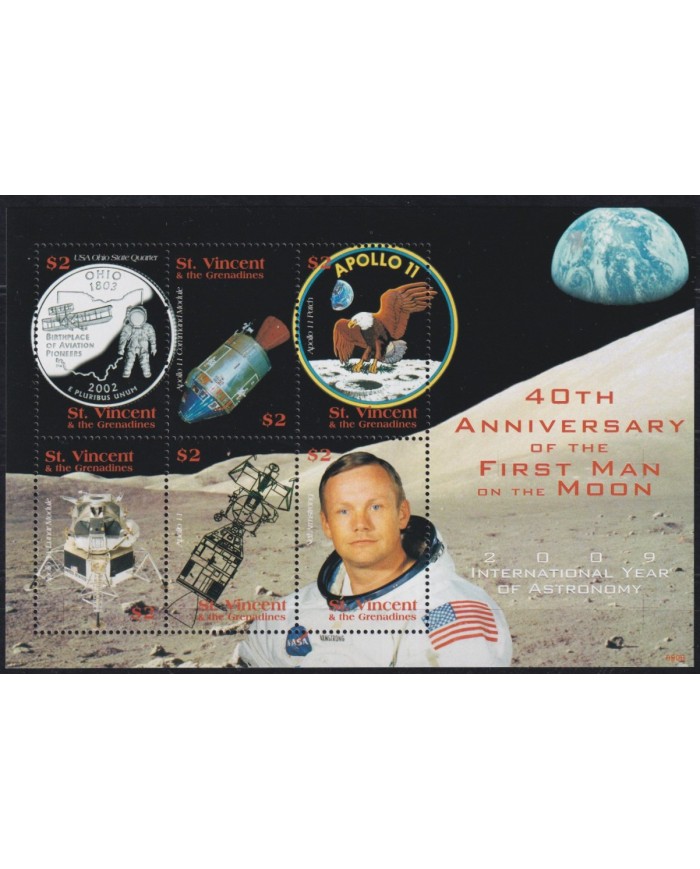 F-EX62682 ST VINCENT & GRENADINES MNH 2009 SPACE COSMOS 40th APOLLO XI MANNED MOONLANDING ROCKET.