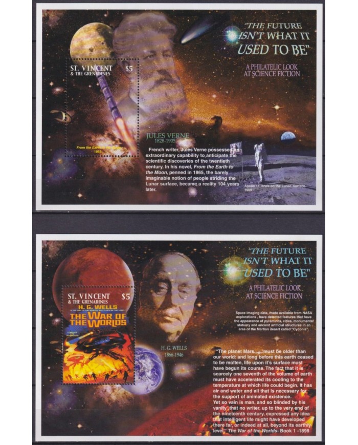 F-EX62686 ST VINCENT & GRENADINES MNH 2003 JULES VERNE H. G. WELLS SPACE COSMOS ROCKET LITERATURE.