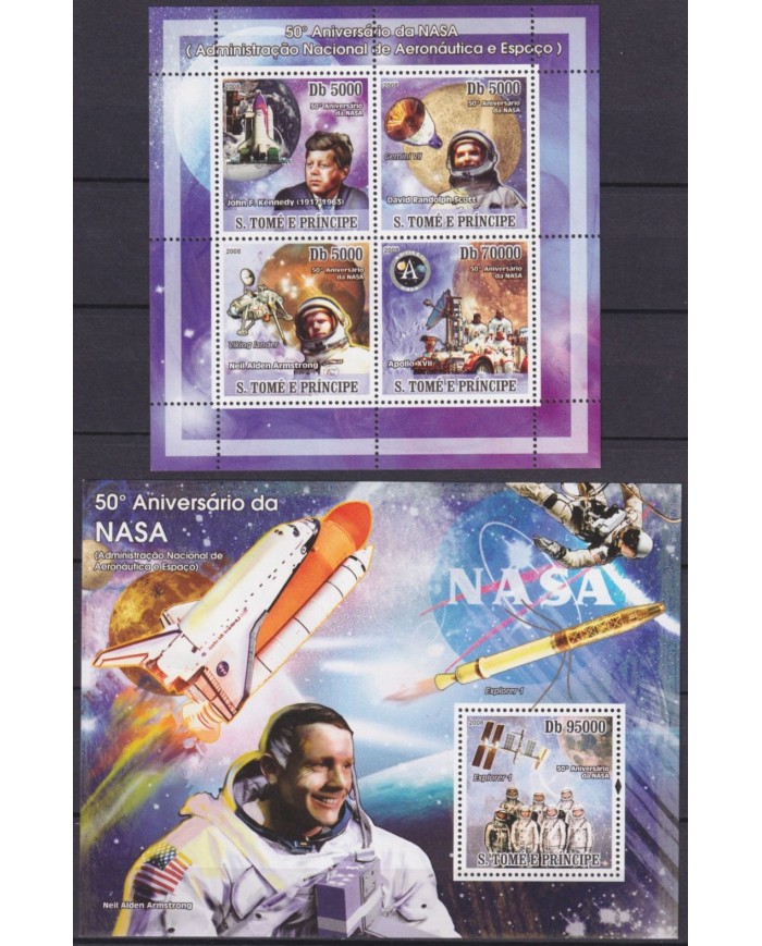 F-EX62693 SAO TOME I PRINCIPE MNH 2008 50th ANNIV NASA SPACE ROCKET SATELLITE COSMOS.