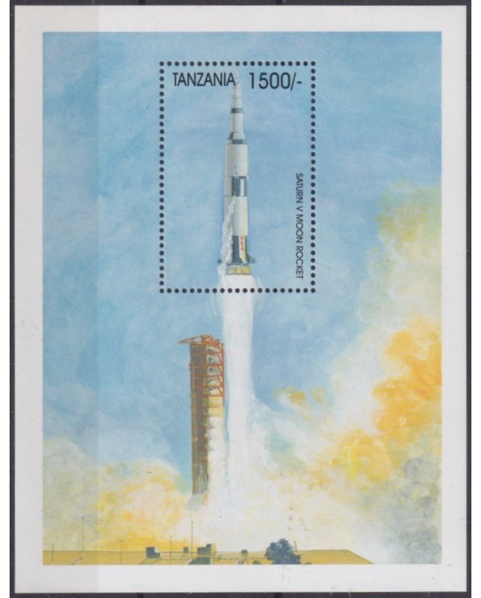 F-EX62356 TANZANIA MNH 1999 SPACE COSMOS SATURN V STATION SATELLITE ROCKET.