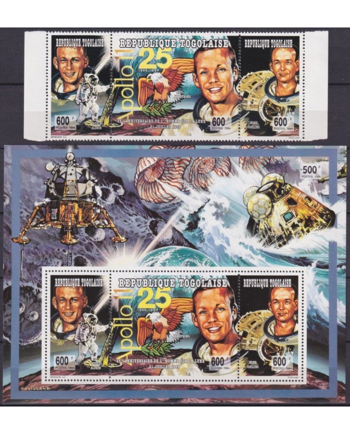 F-EX62707 TOGO MNH 1994 SPACE COSMOS 25th ANNIV APOLLO 11 MOONLANDING ROCKET.