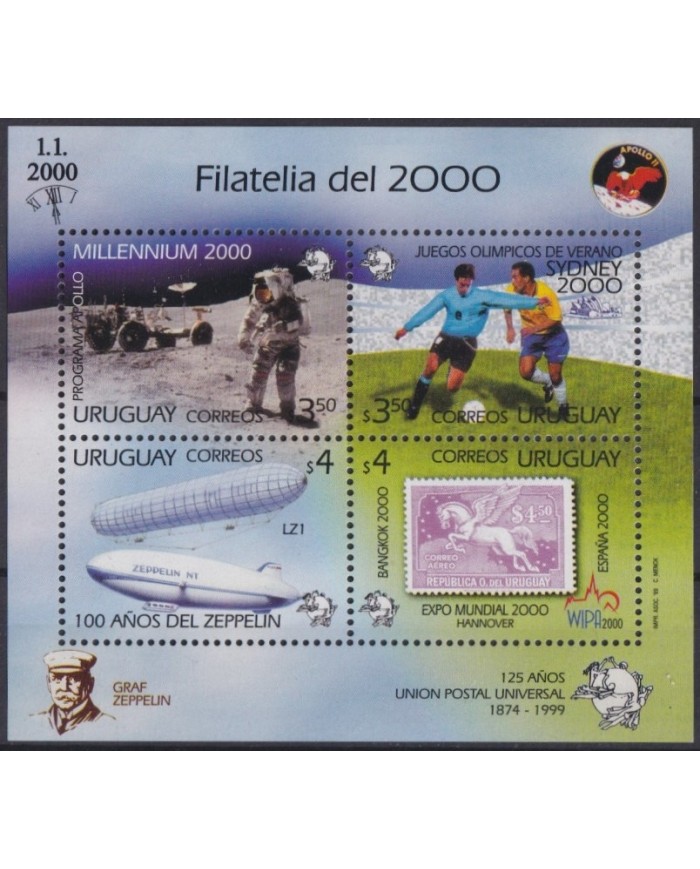 F-EX62372 URUGUAY MNH 1999 MILLENIUM ZEPPELIN SOCCER SCIENCE SPACE COSMOS.