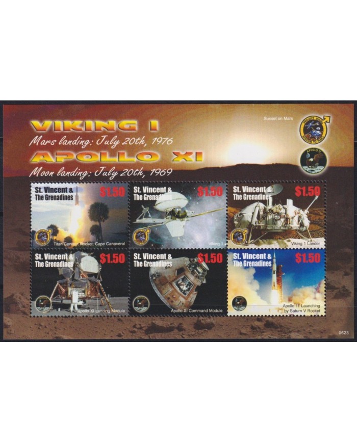 F-EX62684 ST VINCENT & GRENADINES MNH 2008 SPACE SATELLITE APOLLO 11 VIKING 1 MARS ROCKET.
