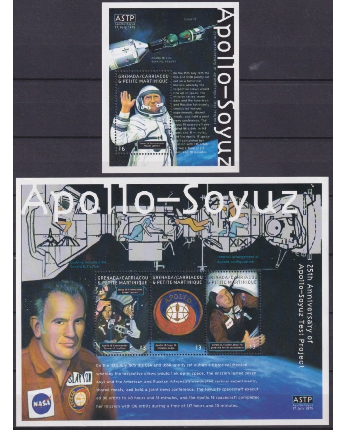 F-EX62195 GRENADA CARRIACOU MNH 2001 APOLLO – SOYUZ SPACE EXPLORATION COSMOS SATELLITE.
