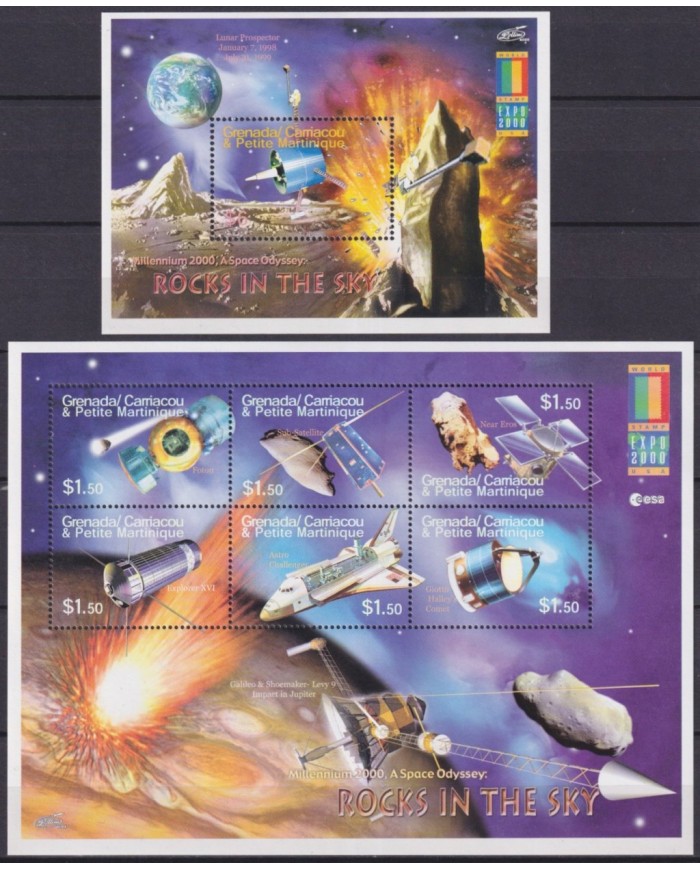 F-EX62551 GRENADA CARRIACOU MNH 1999 ROCKS SPACE EXPLORATION COSMOS SATELLITE.