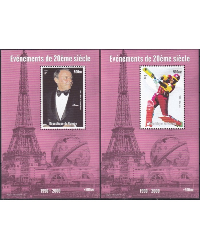 F-EX18762 GUINEE GUINEA MNH 1998 XX CENTURY SPORT MOTO AYRTON SENNA BRIAN LARA FRANK SINATRA TIGER WOODS.