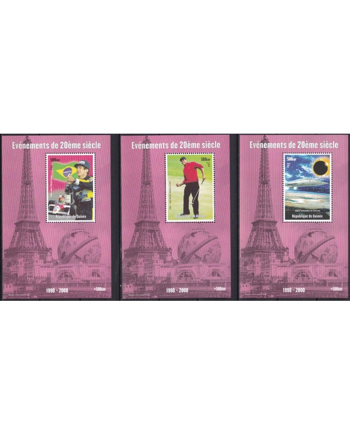 F-EX18762 GUINEE GUINEA MNH 1998 XX CENTURY SPORT MOTO AYRTON SENNA BRIAN LARA FRANK SINATRA TIGER WOODS.