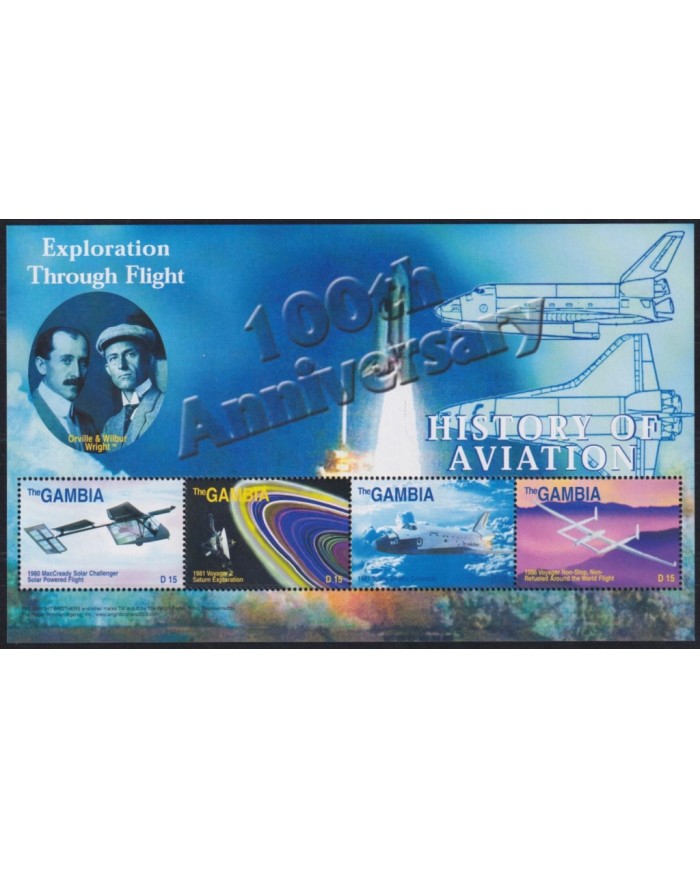 F-EX62183 GAMBIA MNH 2003 HISTORY OF AVIATION WRIGHT SPACE EXPLORATION COSMOS SATELLITE.