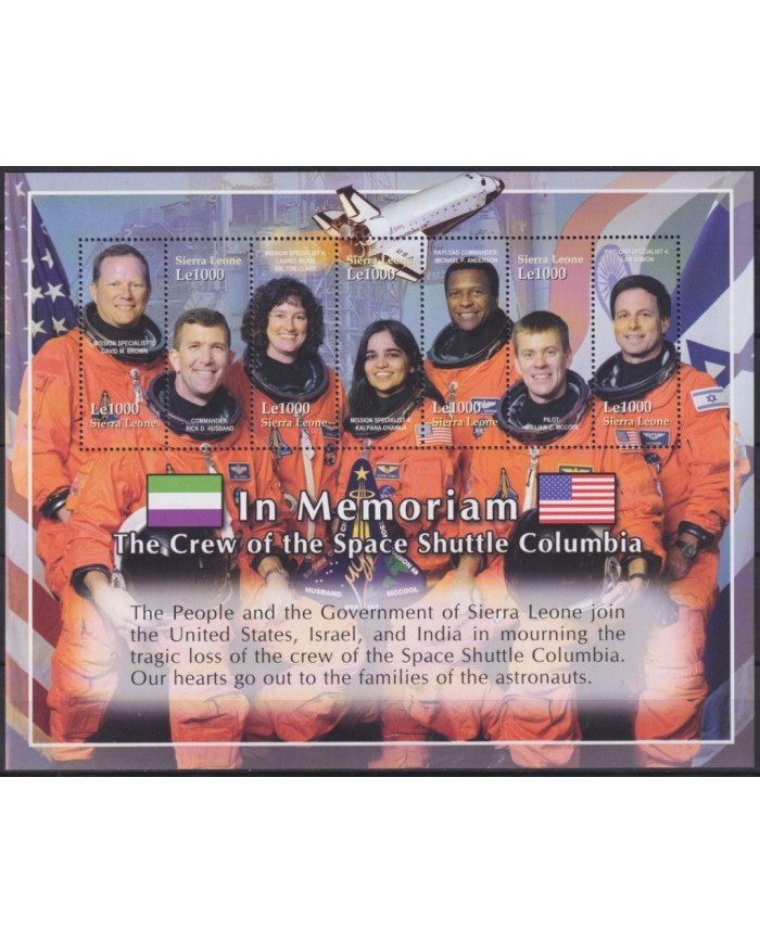 F-EX62726 SIERRA LEONE MNH 2003 IN MEMORIAM COLUMBIA SPACE EXPLORATION ROCKET SATELLITE.