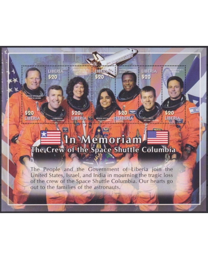 F-EX62722 LIBERIA MNH 2003 IN MEMORIAM COLUMBIA SPACE EXPLORATION ROCKET SATELLITE.  ROCKET SATELLITE.