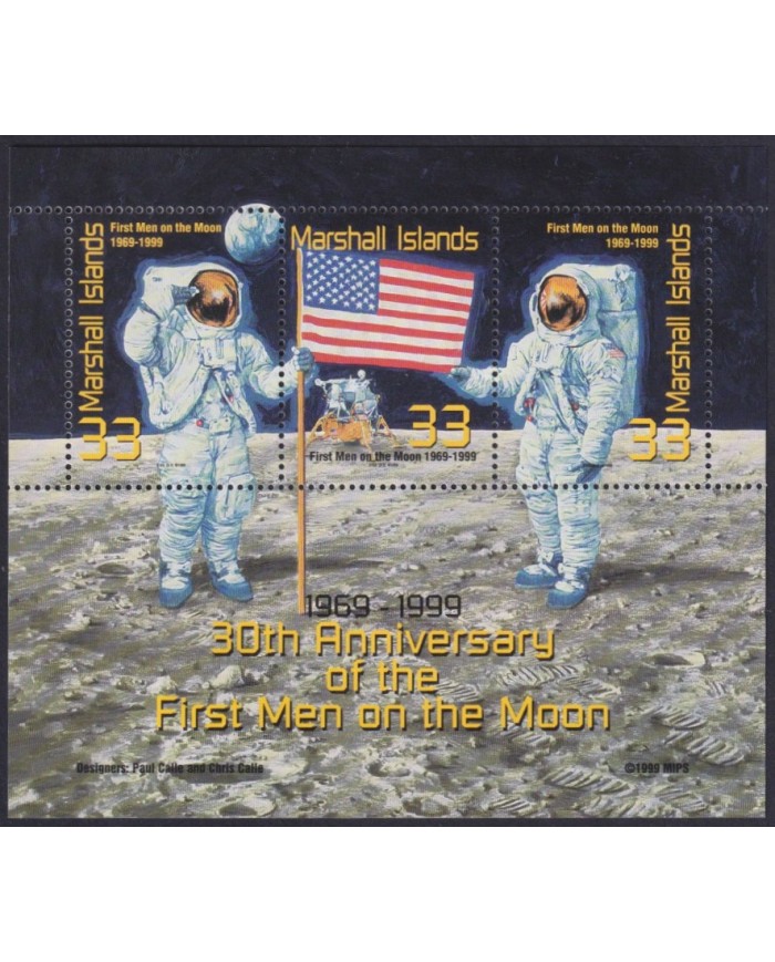 F-EX62472 MARSHALL MNH 1999 30th MANNED MOON SPACE EXPLORATION COSMOS SATELLITE.