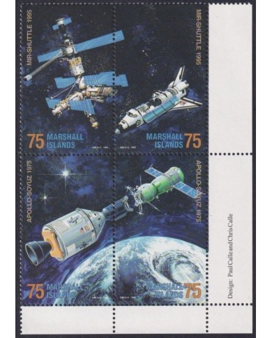 F-EX62475 MARSHALL MNH 1995 SOYUZ APOLLO SPACE EXPLORATION COSMOS SATELLITE.