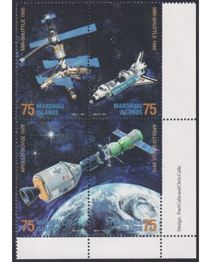 F-EX62475 MARSHALL MNH 1995 SOYUZ APOLLO SPACE EXPLORATION COSMOS SATELLITE.