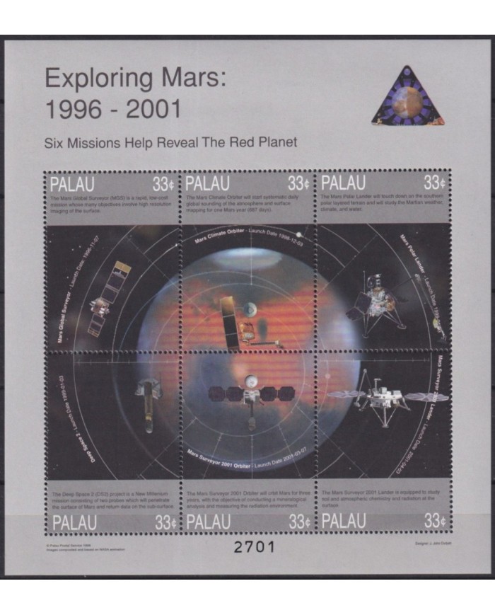 F-EX62649 PALAU MNH 1998 MARS SPACE EXPLORATION STATION COSMOS SATELLITE.