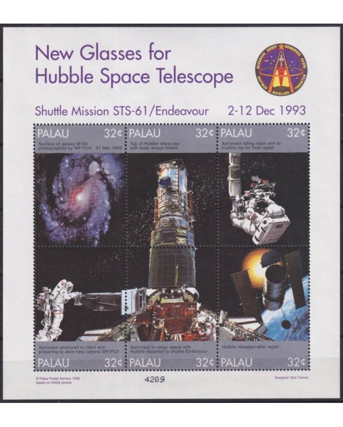 F-EX62646 PALAU MNH 1998 HUBBLE SPACE EXPLORATION STATION COSMOS SATELLITE.