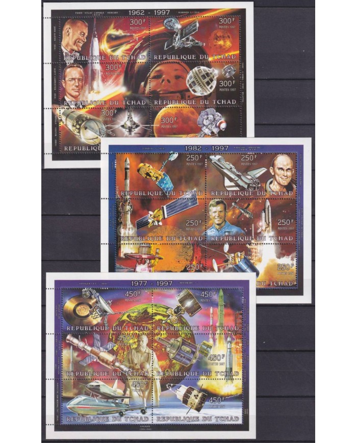 F-EX62156 CHAD MNH 1997 SPACE EXPLORATION COSMOS SATELLITE GAGARIN KENNEDY.