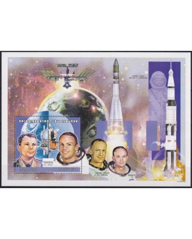 F-EX62164 CENTRAL AFRICA MNH 1999 SPACE GAGARIN ARMSTRONG EXPLORATION COSMOS SATELLITE ROCKET.