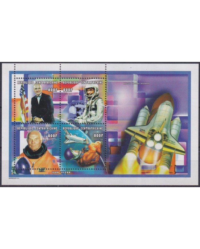 F-EX62415 CENTRAL AFRICA MNH 1998 SPACE GLENN EXPLORATION COSMOS SATELLITE ROCKET.