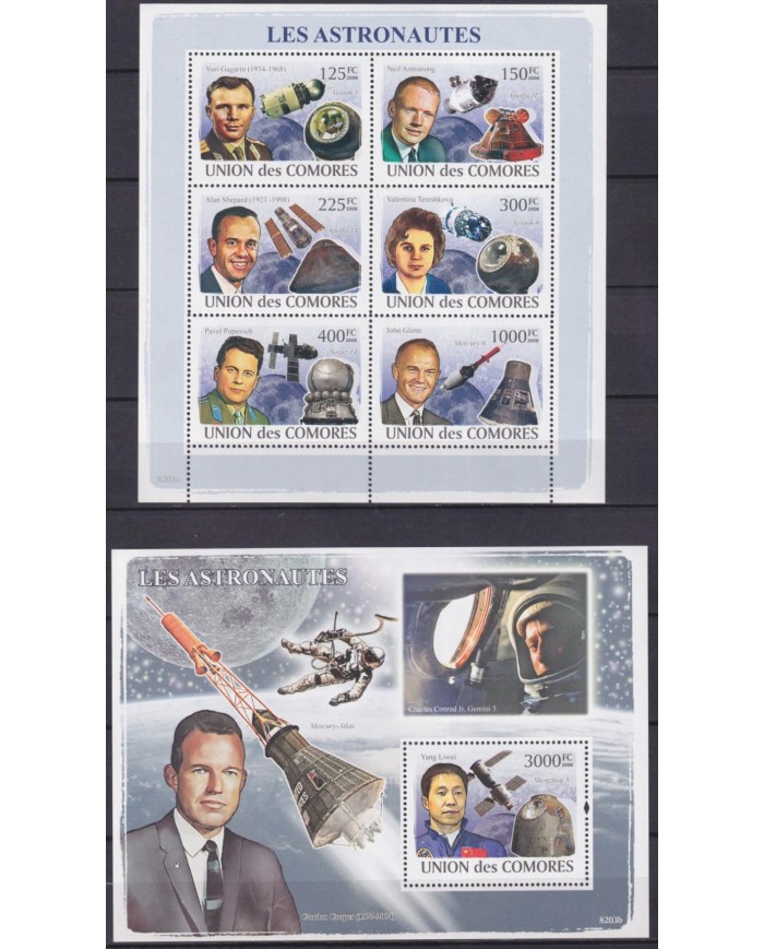 F-EX62165 COMORES MNH 1999 SPACE GAGARIN YANG LIWEI EXPLORATION COSMOS SATELLITE ROCKET.