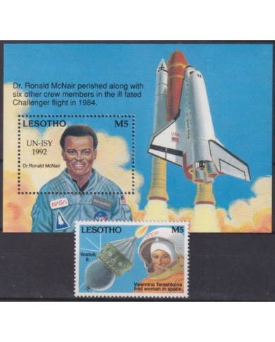 F-EX62448 LESOTHO MNH 1992 McNAIL SPACE EXPLORATION CHALLENGER COSMOS SATELLITE ROCKET.