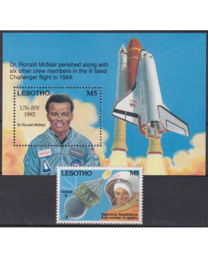 F-EX62448 LESOTHO MNH 1992 McNAIL SPACE EXPLORATION CHALLENGER COSMOS SATELLITE ROCKET.