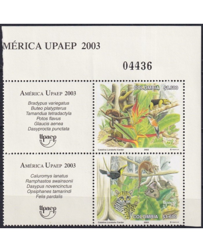 F-EX62736 COLOMBIA MNH 2003 UPAEP FAUNA BIRD FLOWER FOREST.