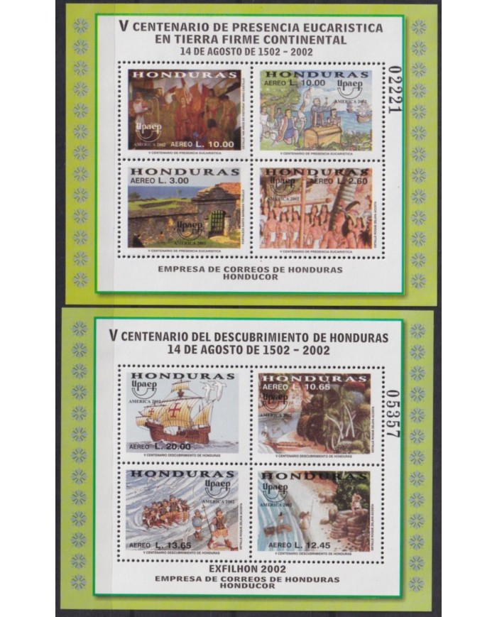 F-EX63018 HONDURAS MNH 2002 V CENTENARY EUCHARISTIC PRESENCE RELIGION DISCOVERY.