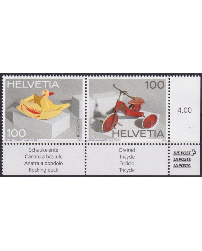 F-EX63033 SWITZERLAND HELVETIA MNH 2015 EUROPA CEPT TOYS CHILDREN GAMES CYCLE.