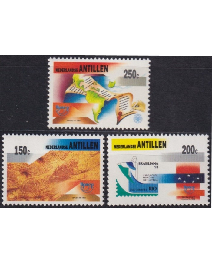 F-EX63047 NEDERLAND ANTILLES MNH 1993 AMERICA UPAEP PREHISTORIC MAN MAP.