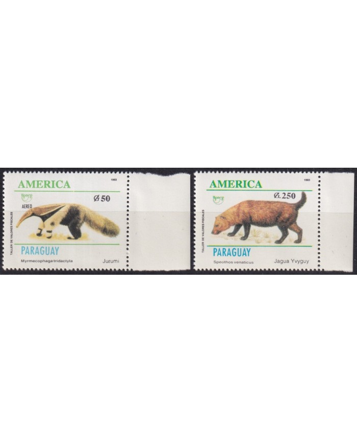 F-EX63045 PARAGUAY MNH 1993 AMERICA UPAEP FAUNA ANTEATER JURUMI JAGUA YVYGUY.