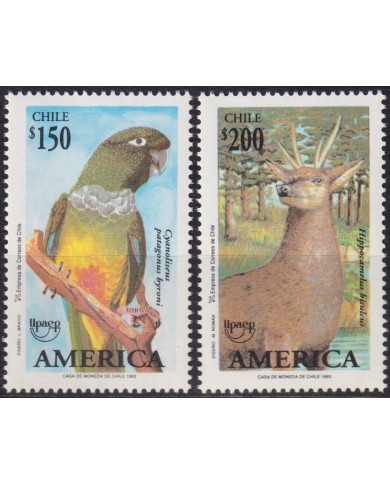 F-EX63044 CHILE MNH 1993 AMERICA UPAEP FAUNA BIRD PARROT HERMULL DEER.