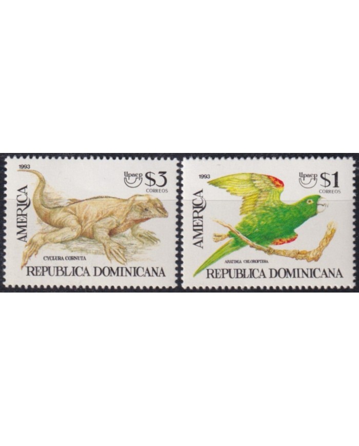 F-EX63072 DOMINICANA MNH 1993 AMERICA UPAEP FAUNA PARROT BIRD LIZARD IGUANA.