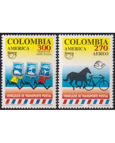 F-EX63073 COLOMBIA MNH 1994 AMERICA UPAEP POSTAL TRANSPORT HORSE CYCLE.